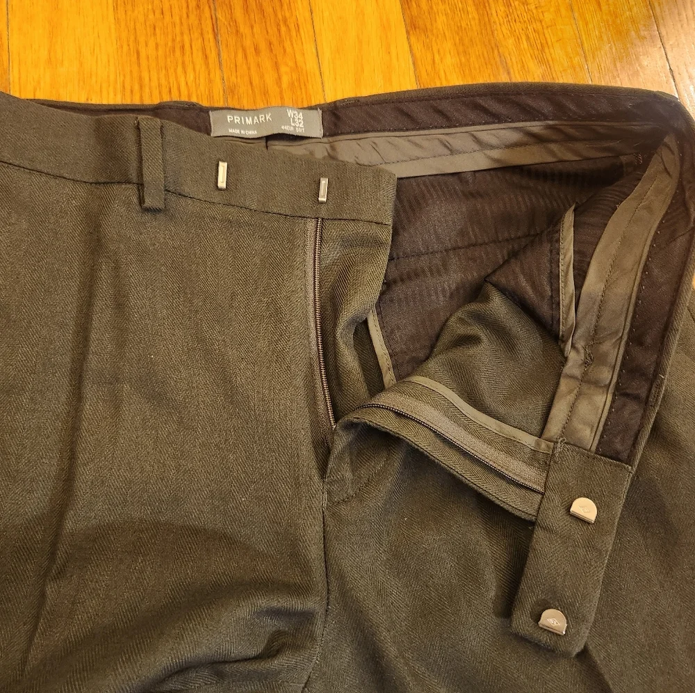 Primark Olive Green Men's Linen & Cotton Slim Cut Single Breasted Suit Size 46R - Picture 4 of 16